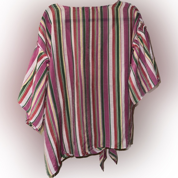 Notations Colorful Button Down Tie Blouse - Picture 2 of 8